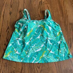 Lands End Womens Green Palm Frond Underwire Tankini Swim Suit Top Plus Size 16W
